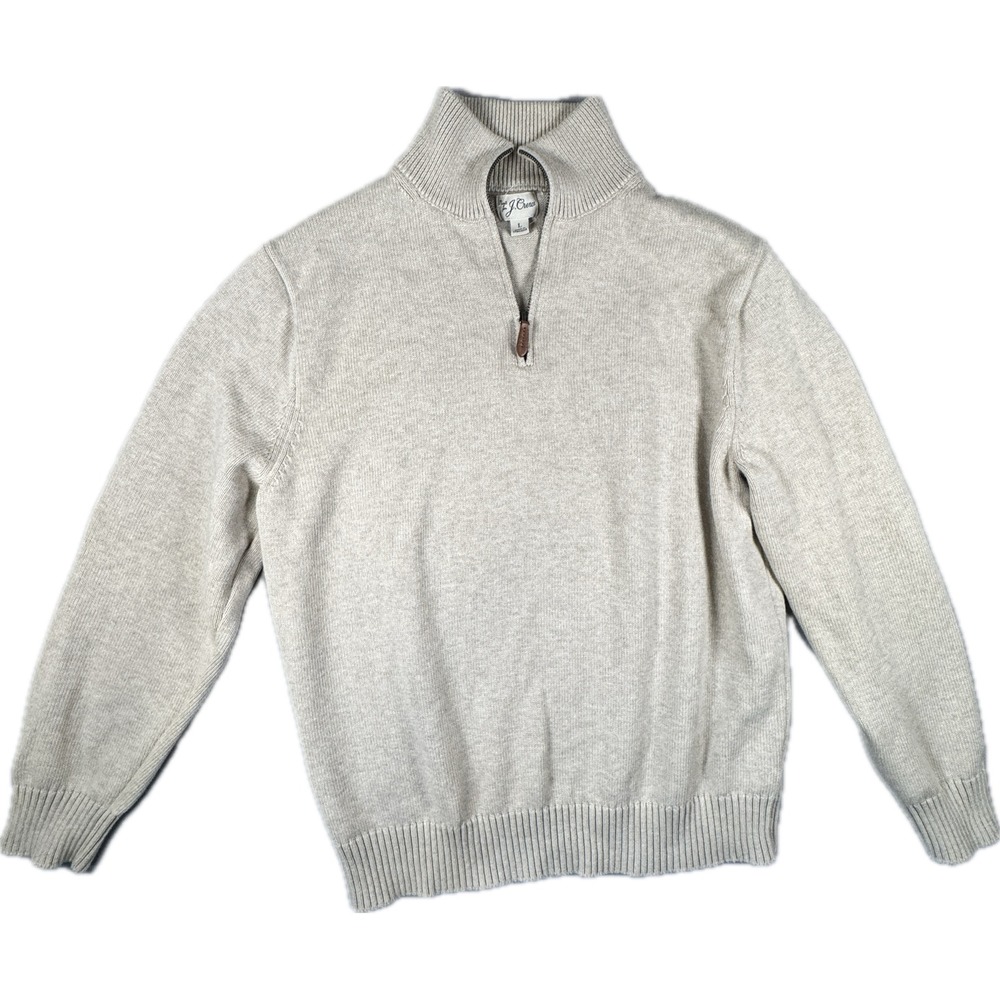 NWOT J. Crew Quarter Zip Sweater Mens Large Beige Cotton MockNeck Pullover